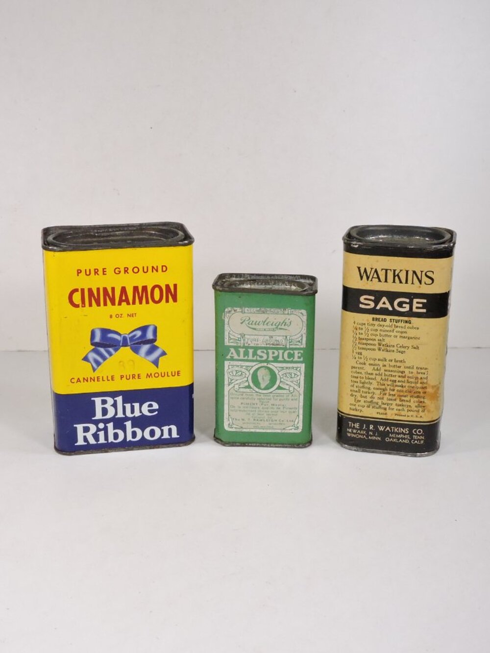 3 Vintage Spice Tins - Blue Ribbon- Rawleigh's - Watkins - Empty